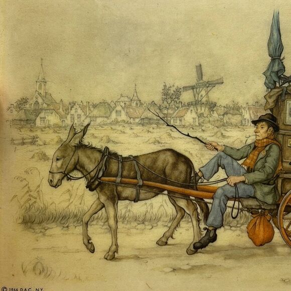 Vintage 1966 Anton Pieck cabin farm art rustic decor - Picture 7 of 11